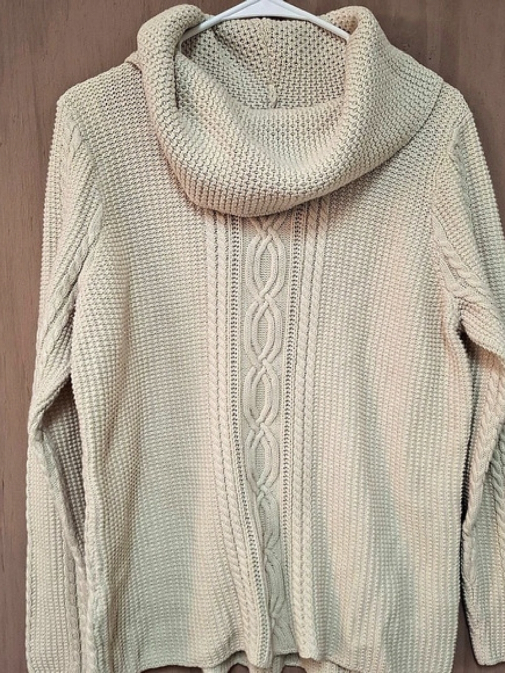 Jeanne Pierre Cotton Cable Knit Cowl Neck Sweater XL